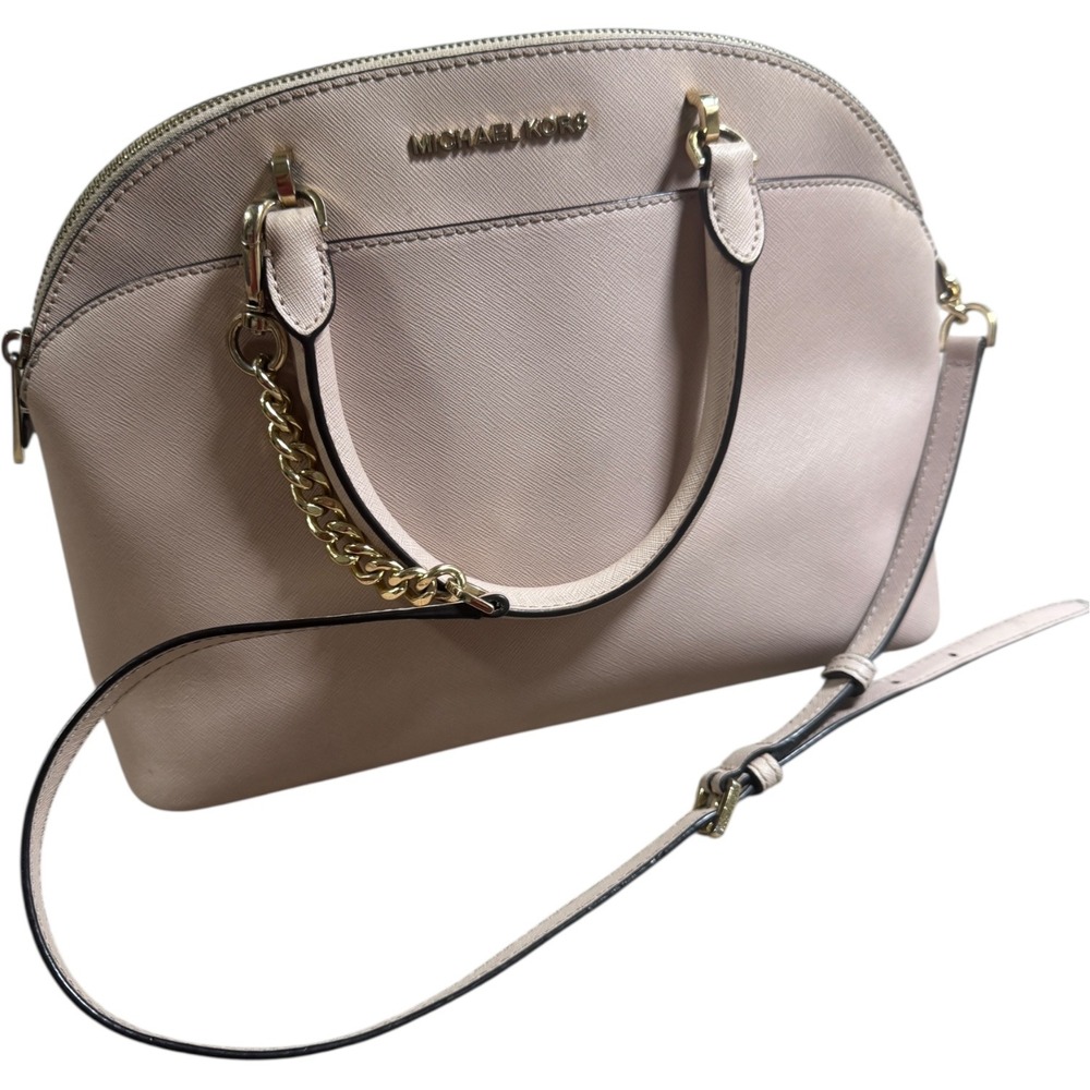 Michael Kors Pink Leather Emmy Large Dome Satchel Crossbody Bag‎ Gold Hardware
